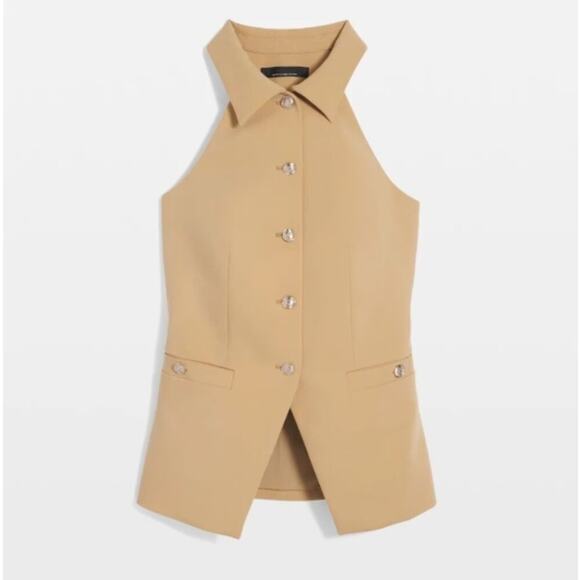 White House Black Market Collared Halter Vest Cafe Au Lait - Picture 7 of 7